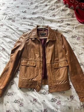 Massimo Dutti Tan Leather Bomber Jacket